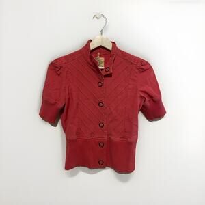 Anthro Rose Pink Tulle‎ Button Snap Jacket - Chevron Design - Size Small